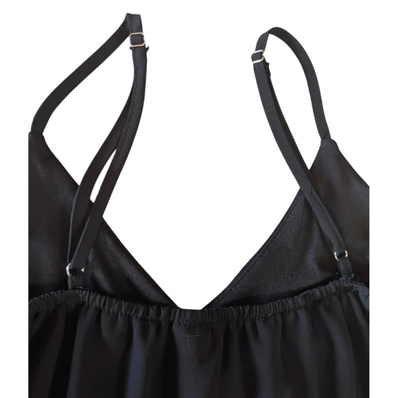 Cecico Womens Mini Dress S Black Spaghetti Strap V Neck Sleeveless Slip Style - Picture 4 of 6
